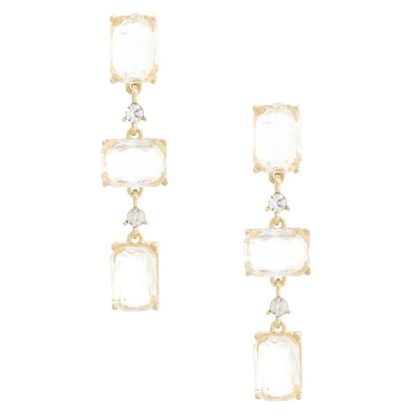 RECTANGLE RHINESTONE DANGLE EARRING