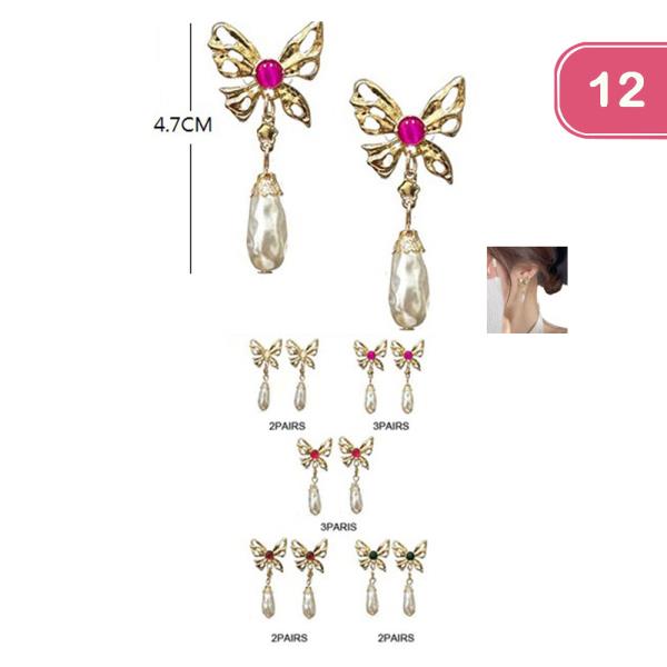 BUTTERFLY PEARL DROP EARRING (12 UNITS)