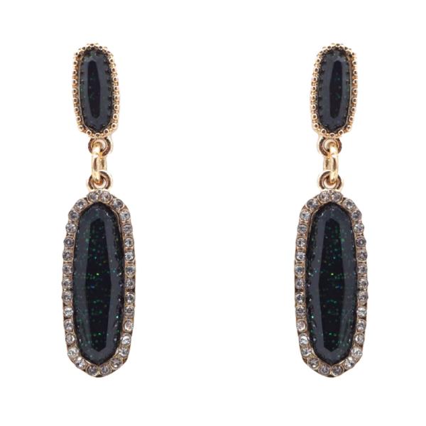 LONG OVAL GLITTER DANGLE EARRING