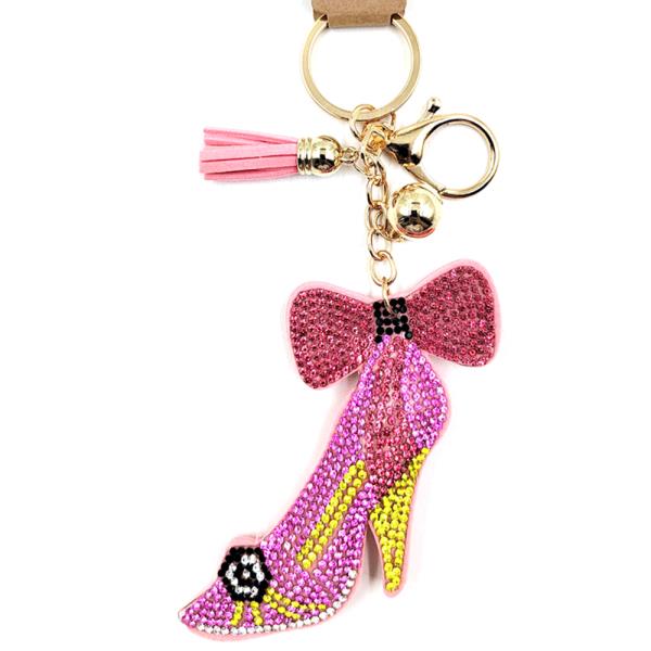 RHINESTONE RIBBON CHIC HEEL TASSEL KEYCHAIN