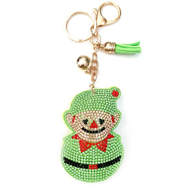 RHINESTONE CHRISTMAS ELF TASSEL KEYCHAIN
