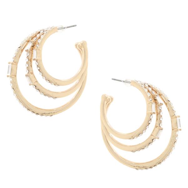 RHINESTONE TRIPLE HOOP EARRING