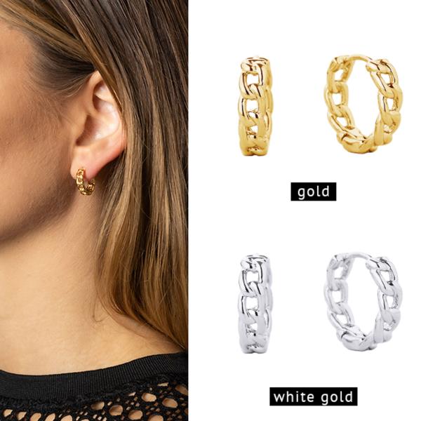 14K GOLD/WHITE GOLD DIPPED HUGGIE HOOP EARRING