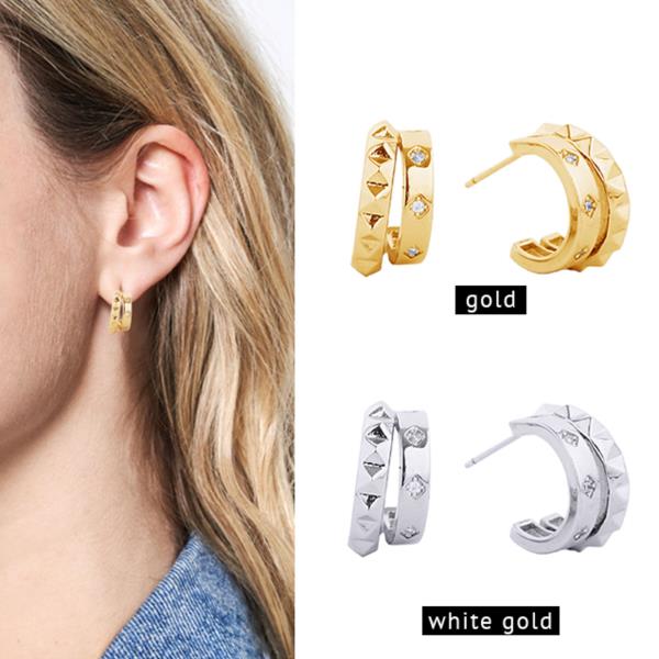 14K GOLD/WHITE GOLD DIPPED POST EARRING CZ PAVED EARRING