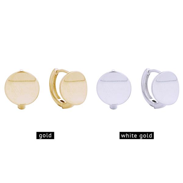 14K GOLD/WHITE GOLD DIPPED FLAT DISK HUGGIE EARRINGS