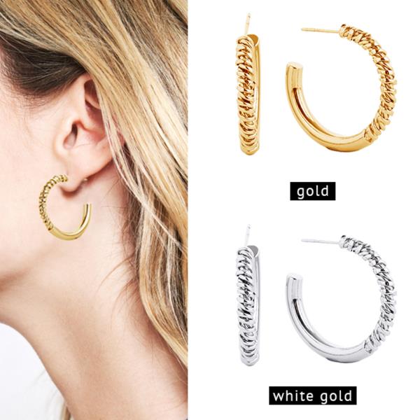 14K GOLD/WHITE GOLD DIPPED POST HOOP EARRING