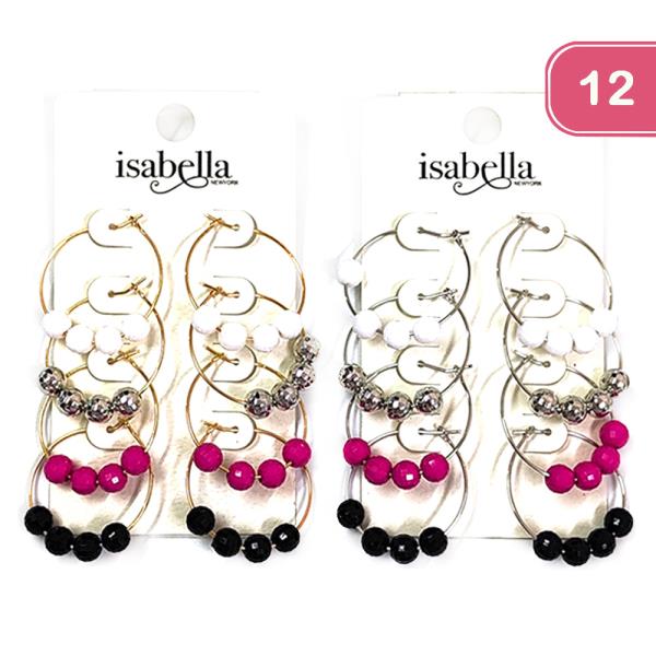 FASHION BEAD 4 PAIR HOOP EARRING (12 UNITS)