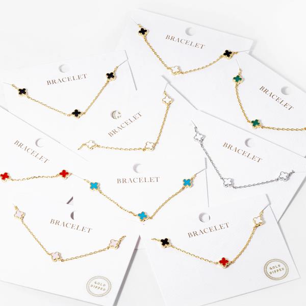 DAINTY CLOVER CHARM PAPERCLIP LINK GOLD DIPPED BRACELET