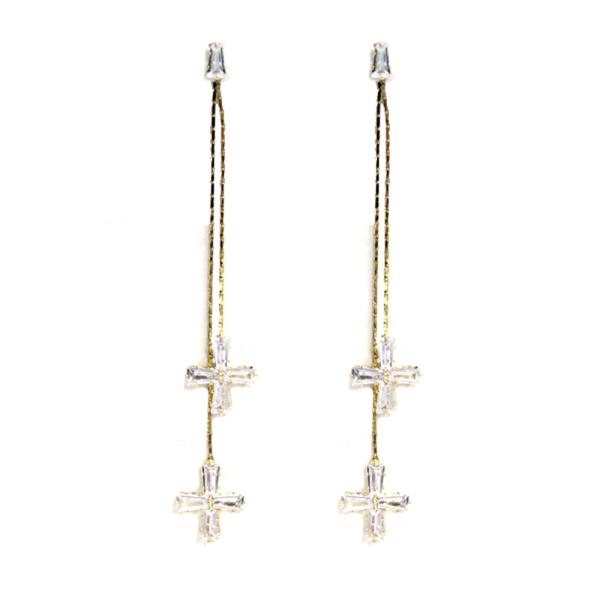 DOUBLE CROSS DANGLE EARRING