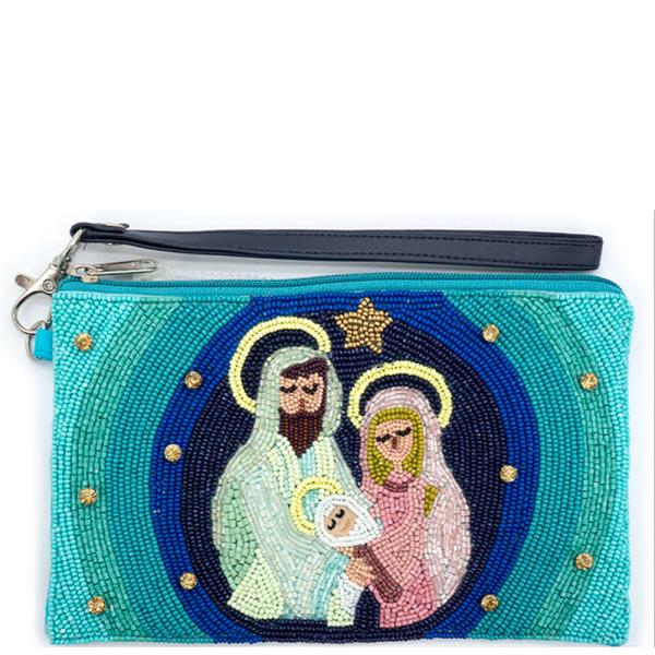 CHRISTMAS RELIGIOUS SEED BEAD COIN PURSE