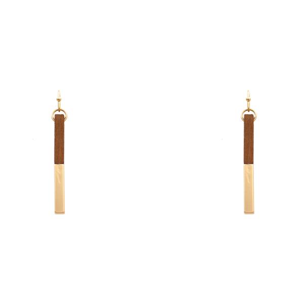 WOOD METAL BAR DANGLE EARRING