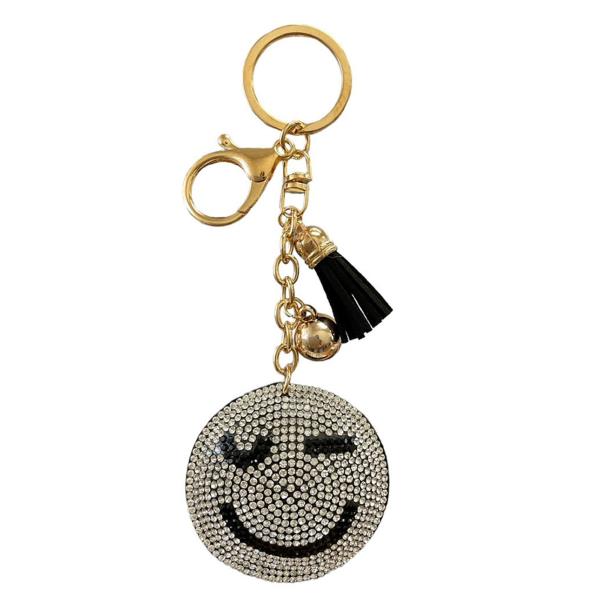 RHINESTONE FACE KEYCHAIN WITH TASSEL