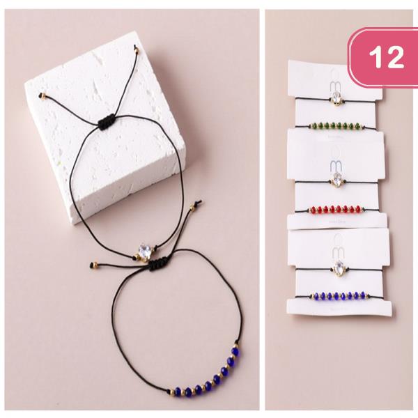 CRYSTAL BEADED STRING BRACELETS (12 UNITS)