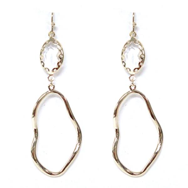 STONE OVAL METAL DANGLE EARRING