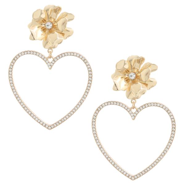 FLOWER HEART RHINESTONE DANGLE EARRING