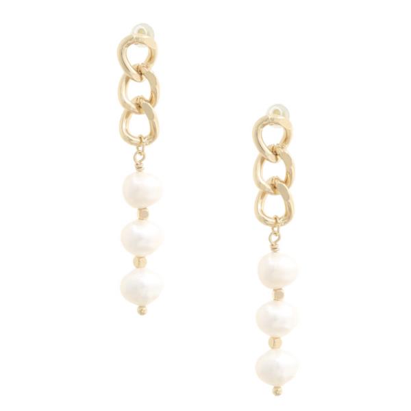 PEARL BEAD CURB LINK DANGLE EARRING