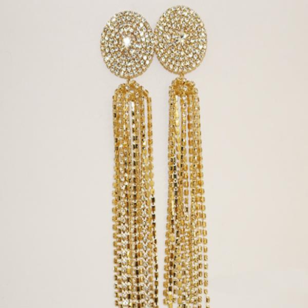 OVAL RHINESTONE CHAIN DANGLE EARRING