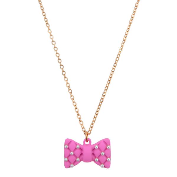 PINK BOW QUILT PEARL NECKLACE