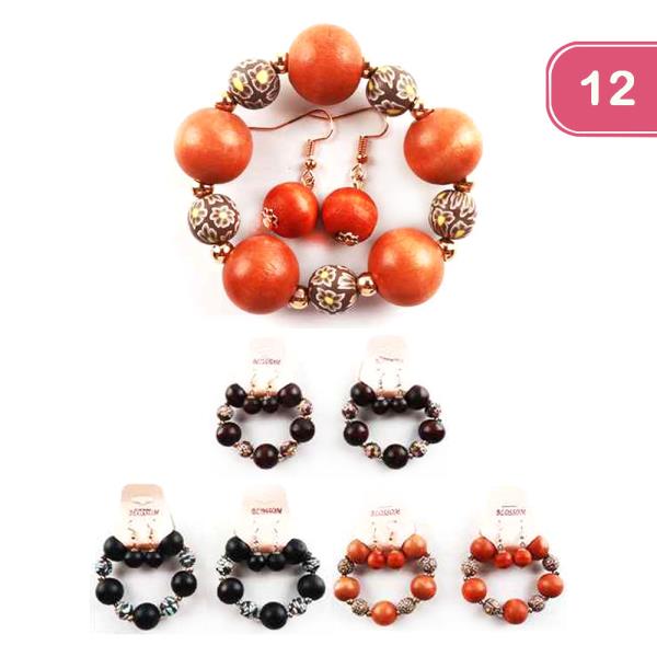 FASHION BEAD EARRING BRACELET SET (12 UNITS)