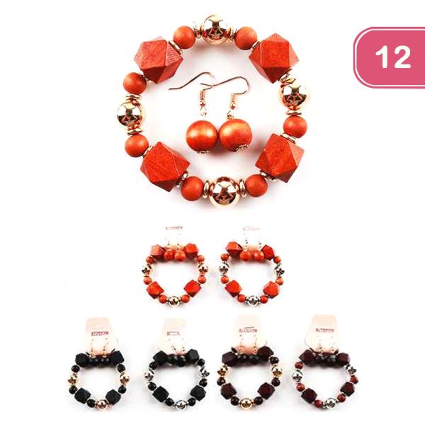 FASHION BEAD EARRING BRACELET SEST (12 UNITS)
