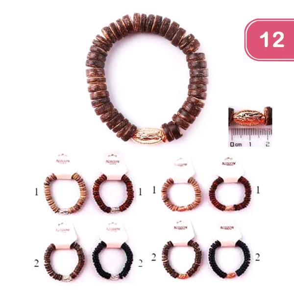 FASHION WOODEN  VIRGIN MARY CHARM BRACELET (12 UNITS)
