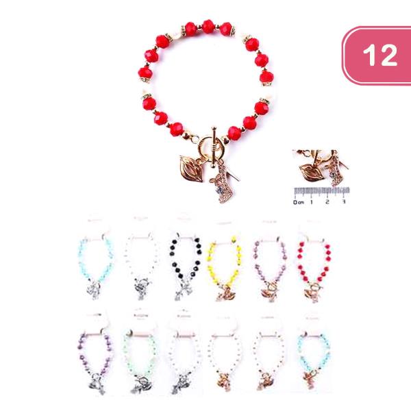 FASHION BEAD LIPS HEELS CHARM BRACELET (12 UNITS)