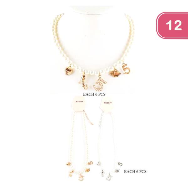 FASHION PEARL CHARM NECKLACE (12 UNITS)