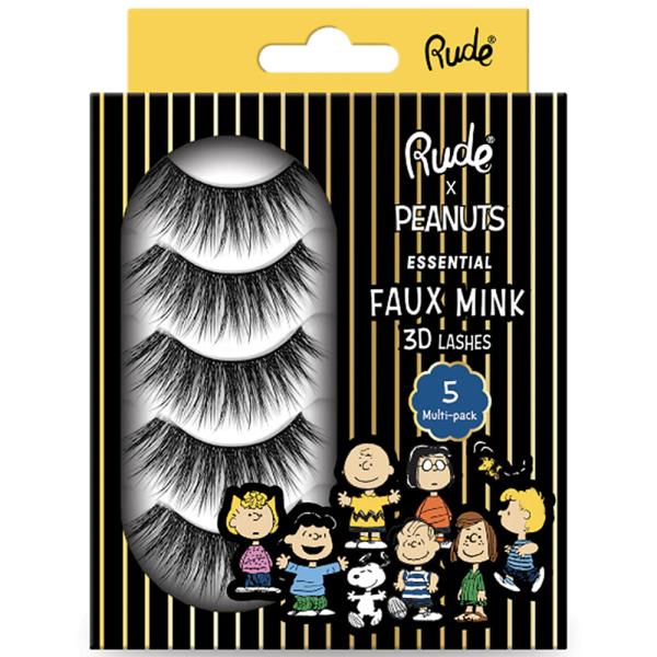 RUDE COSMETICS PEANUTS ESSENTIAL FAUX MINK 3D LASHES 5 MULTI PACK