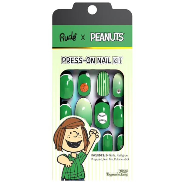RUDE COSMETICS PEANUTS PRESS ON NAIL KIT PEPPERMINT PATTY