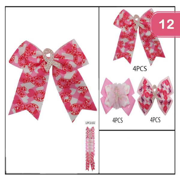 FASHION PINK RIBBON BREAST CANCER HAIR BOW (12 UNITS)