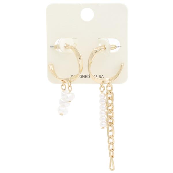 PEARL BEAD METAL CHAIN OPEN HOOP EARRING