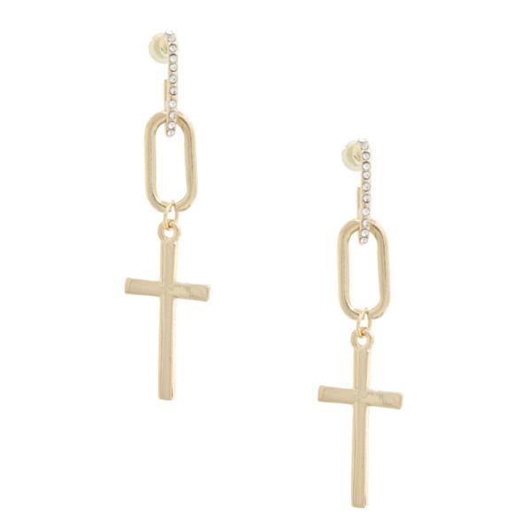 CROSS OVAL DANGLE EARRING
