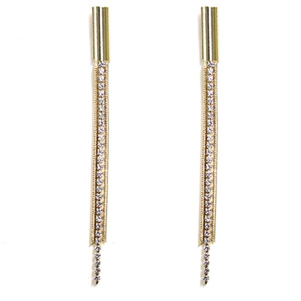 METAL RHINESTONE THREAD DROP EARRING