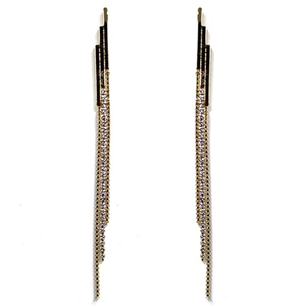 METAL RHINESTONE THREAD DROP EARRING