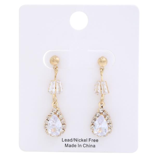 CZ TEARDROP METAL DANGLE EARRING