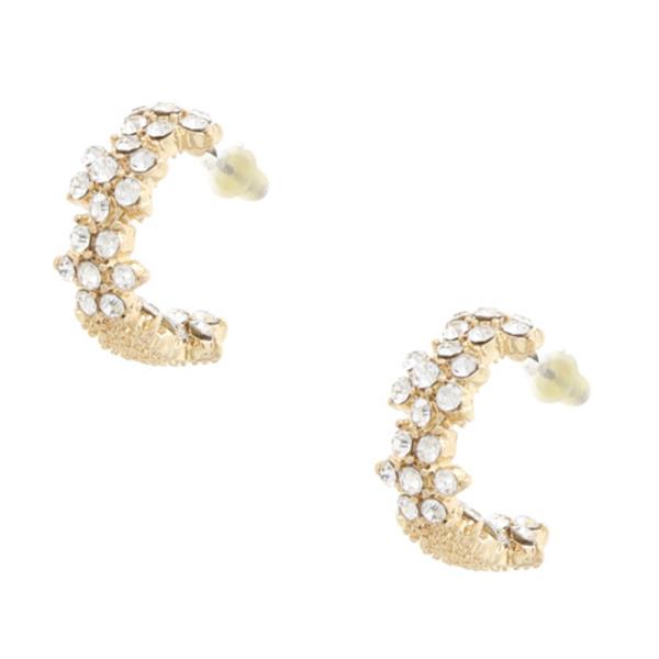 FLOWER RHINESTONE OPEN CIRCLE EARRING
