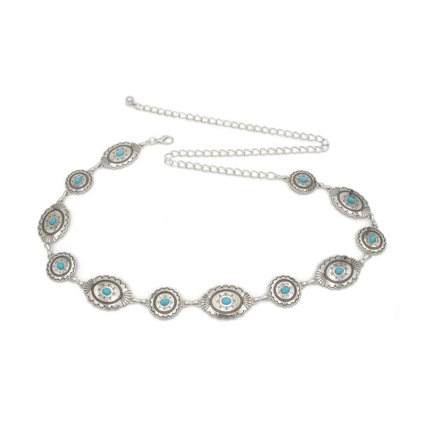 NATIVE PRINT CONCHO CHAIN BELT