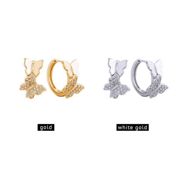 14K GOLD/WHITE GOLD DIPPED HUGGIE HOOP CZ PAVED EARRING