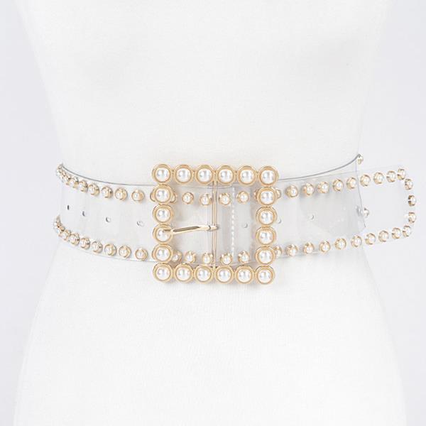 RHINESTONE BUCKLE CLEAR BELT W/STONES