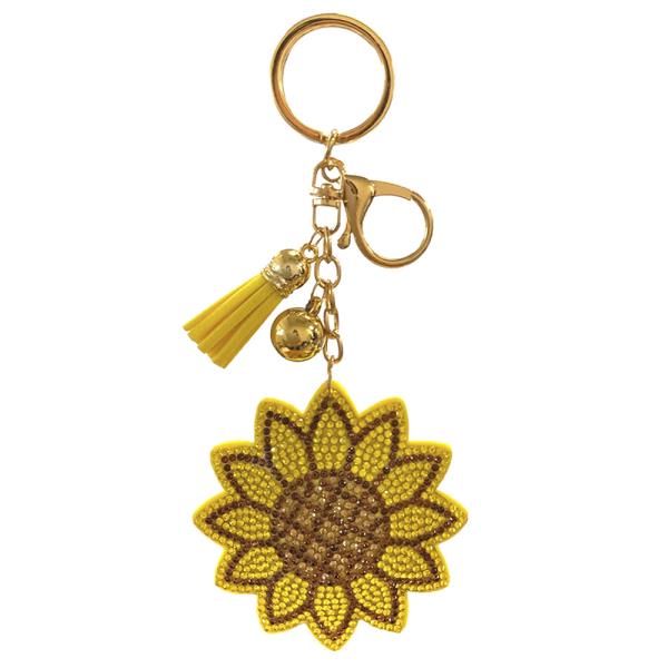 RHINESTONE SUNFLOWER KEYCHAIN WITH TASSEL