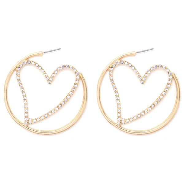 RHINESTONE HEART METAL CIRCLE EARRING
