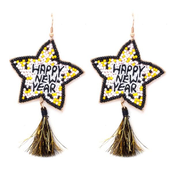 HAPPY NEW YEAR STAR BEAD TASSEL EARRING