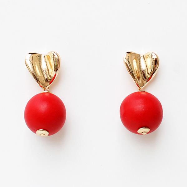 BENT HEART BALL BEAD EARRING
