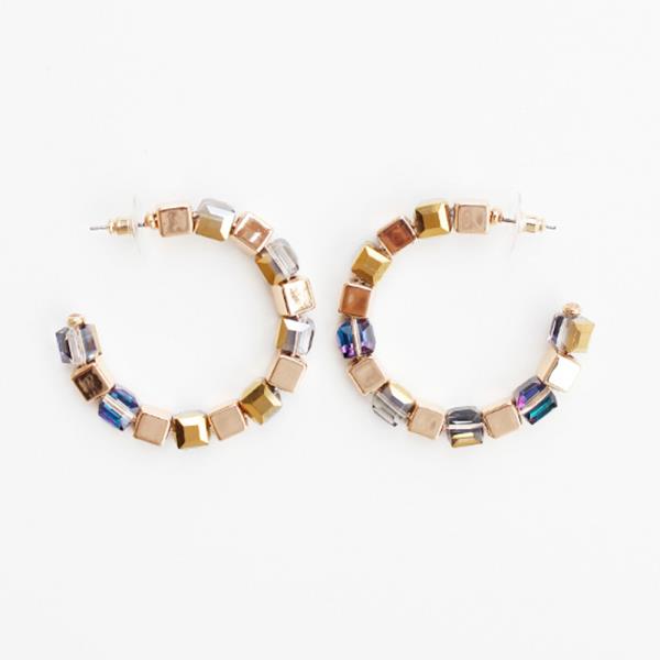 CUBE BEAD OPEN CIRCLE EARRING