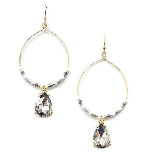 SEED BEAD TEARDROP STONE DANGLE EARRING