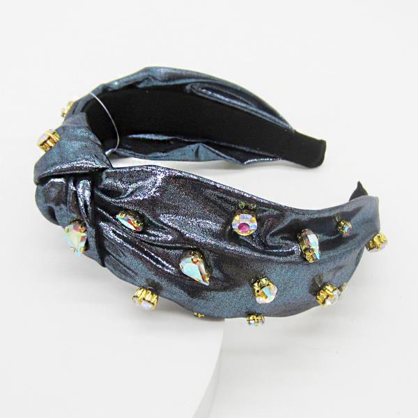 RHINESTONE METALLIC FABRIC KNOT HEADBAND