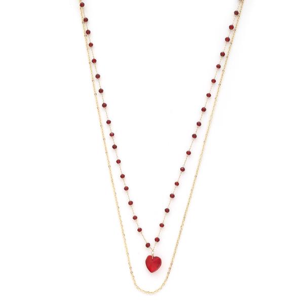2 LAYERED BEAD HEART PENDANT NECKLACE
