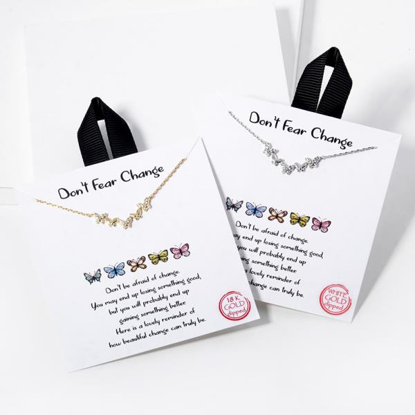18K GOLD RHODIUM DIPPED DON`T FEAR CHANGE BUTTERFLY BAR NECKLACE