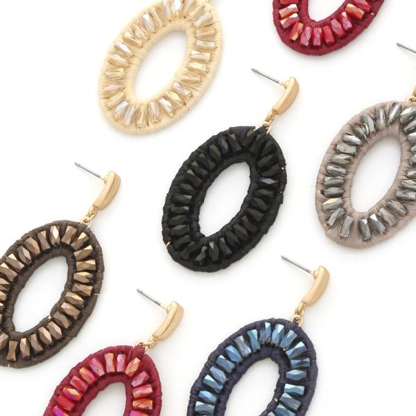 BEADED RAFFIA WRAPPED OVAL EARRING