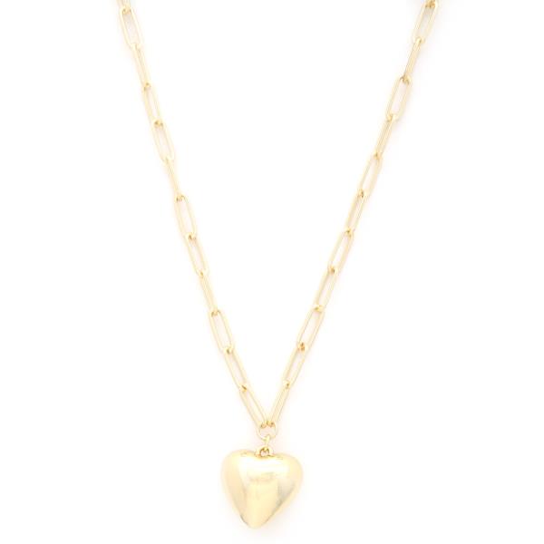 PUFFY HEART OVAL LINK METAL NECKLACE
